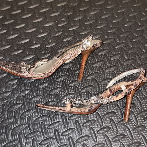 Beverly Feldman Snake Print Embellished Heels gem rhinestone sexy hot glam bling - Picture 8 of 9